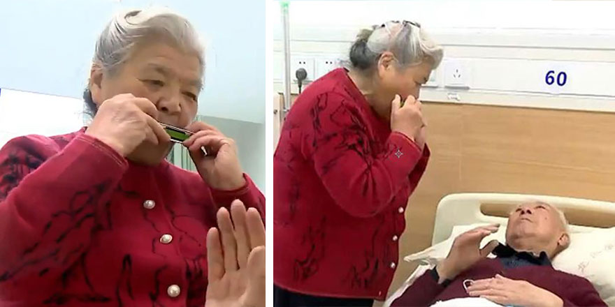 Çin'de  hasta kocasına mızıkayla şifa oluyor