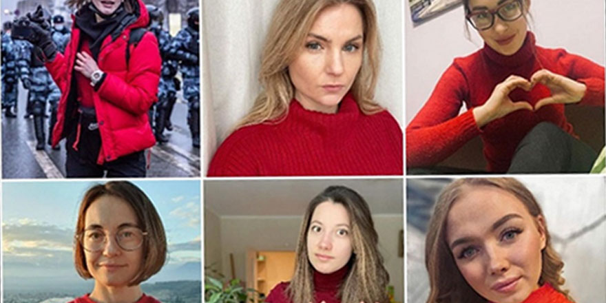 Rus kadınlar Aleksey Navalni'nin eşine destek vermek için kırmızı giyindi!