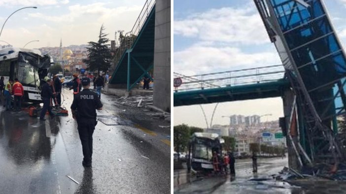 Ankara'da belediye otobüsü üst geçit asansörüne çarptı!