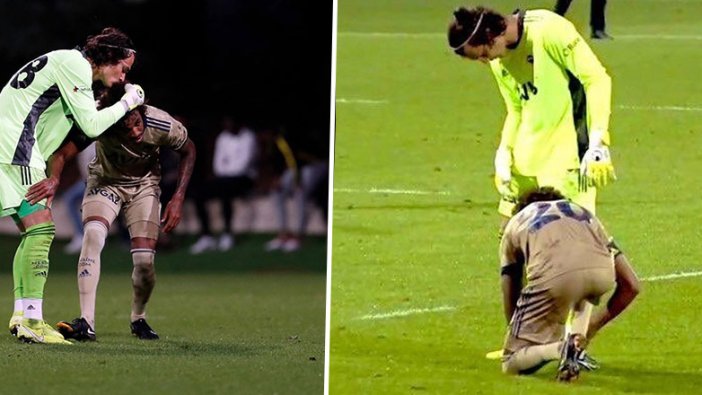 Fenerbahçe ile İstanbulspor maçında Luiz Gustavo kaleci Oytun Özdoğan'ın ayakkabısını bağladı