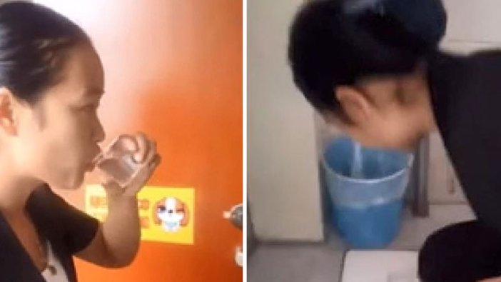 Çin'de bir temizlik işçisi, işini iyi yaptığını kanıtlamak için tuvaletten su içti