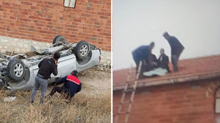 Konya'da kamyonetten fırlayan adam çatıya uçtu!