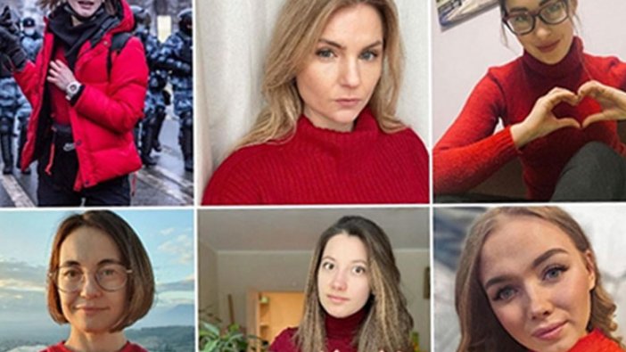Rus kadınlar Aleksey Navalni'nin eşine destek vermek için kırmızı giyindi!