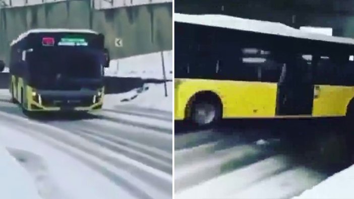 Başakşehir'de İETT otobüsü buzlanma sebebiyle virajda kaydı!