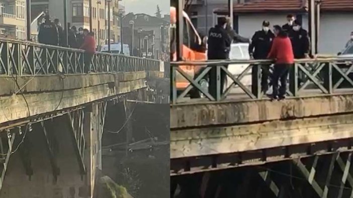 Köprüden atlamak isteyen kişiyi polisler kurtardı