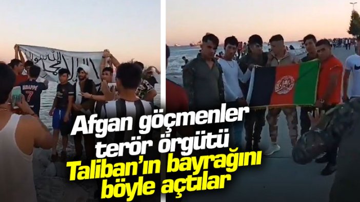 Kadıköy'de rezalet anları: Afgan göçmenler terör örgütü Taliban'ın bayrağını böyle açtılar