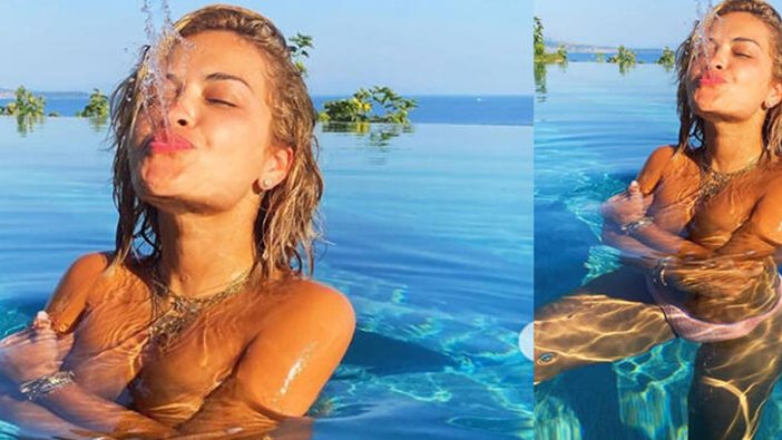 Rita Ora tatil yapmaya doyamadı: Havuzda üstsüz poz